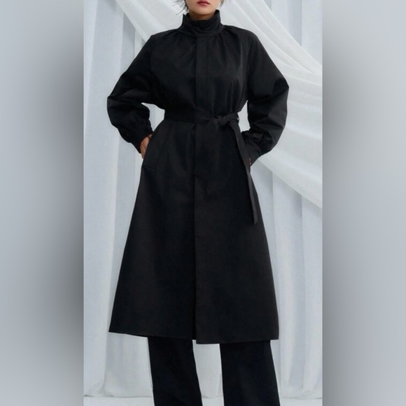 Umgee Jackets & Blazers - Black Trench Coat | Unique Collar, Belt, Pockets | 6 | NWT